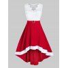 Robe de Soirée Haute Basse en Dentelle Insérée en Velours de Grande Taille - Rouge Saint Valentin 3X