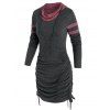Mini Robe à Capuche Chinée avec Poche en Avant avec Lacets - Cendre gris 3XL
