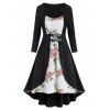 Robe Bouclée Fleurie Imprimée Fausse Deux Pièces - Noir 3XL
