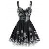 Robe de Noël à Carreaux à Imprimé Flocon de Neige à Lacets - Noir 3XL