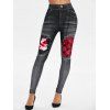 Legging de Noël Déchiré 3D Père Noël Imprimé en Jean - Brume Bleue 3XL