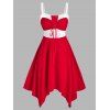 Robe Bicolore de Grande Taille en Velours à Lacets - Rouge 3X