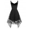 Rivets Lace Overlay Asymmetrical Dress - BLACK L