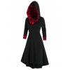 Robe à Capuche à Carreaux Imprimée Haute Basse à Lacets - Noir 2XL