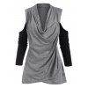 Cowl Neck Zippered Front Cold Shoulder Top - GRAY M