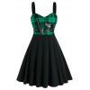 Robe Evasée à Carreaux Imprimée en Blocs de Couleurs - Vert clair 2XL