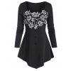 T-shirt Panneau en Dentelle Fleur à Ourlet Pointu - Noir 3XL