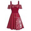 Robe Patineuse d'Halloween Toile Imprimée Araignée à Epaule Dénudée - Rouge Vineux 2XL