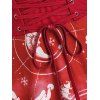 Robe de Noël Croisée Imprimée à Bretelle à Lacets - Rouge Vineux L