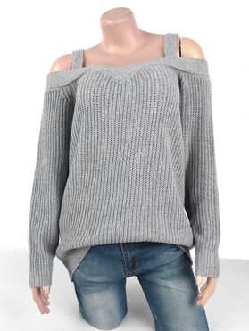 Plus Size Cold Shoulder Chunky Sweater