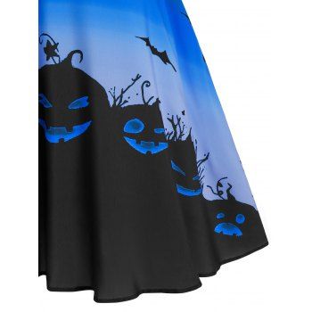 Halloween Pumpkin Print High Waist Sleeveless Mid Calf Dress
