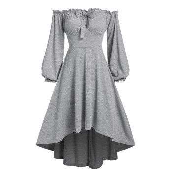 

Off The Shoulder Bowknot High Low Dress, Gray