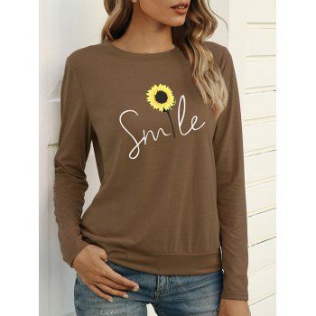 

Sunflower Smile Graphic Long Sleeve T-shirt, Coffee