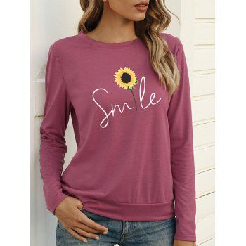 

Sunflower Smile Graphic Long Sleeve T-shirt, Light pink