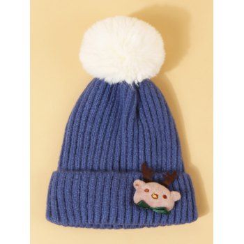 

Christmas Elk Design Knitted Pom Pom Hat, Dodger blue