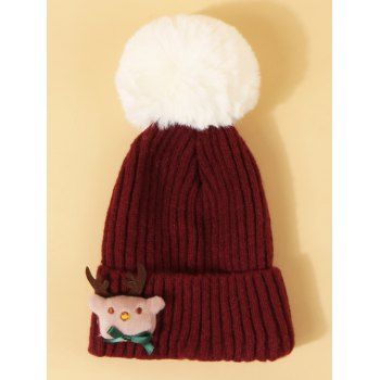 

Christmas Elk Design Knitted Pom Pom Hat, Red wine