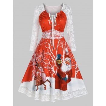 

Plus Size Christmas Elk Santa Claus Lace Sleeve Midi Dress, Ruby red