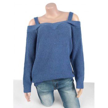 

Plus Size Cold Shoulder Chunky Sweater, Blue