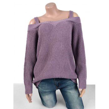

Plus Size Cold Shoulder Chunky Sweater, Light purple