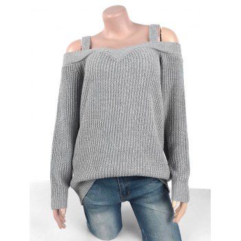 

Plus Size Cold Shoulder Chunky Sweater, Light gray