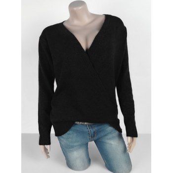 

Plus Size Plunging Neckline Surplice Sweater, Black