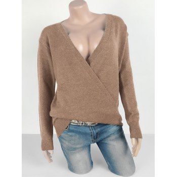 

Plus Size Plunging Neckline Surplice Sweater, Coffee