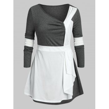 

Plus Size Skew Neck Two Tone T Shirt, Carbon gray