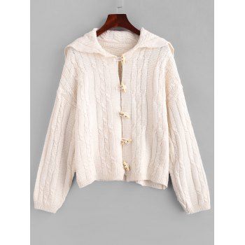 

Cable Knit Horn Button Drop Shoulder Cardigan, Warm white