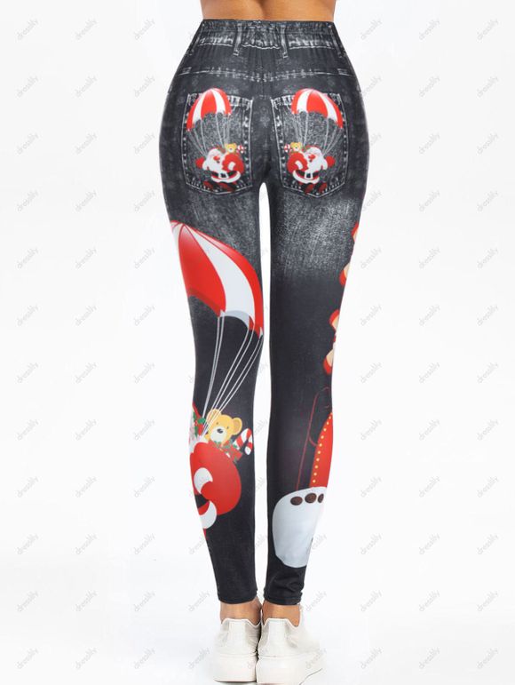 Legging de Noël Père Noël Imprimé - Gris Foncé L