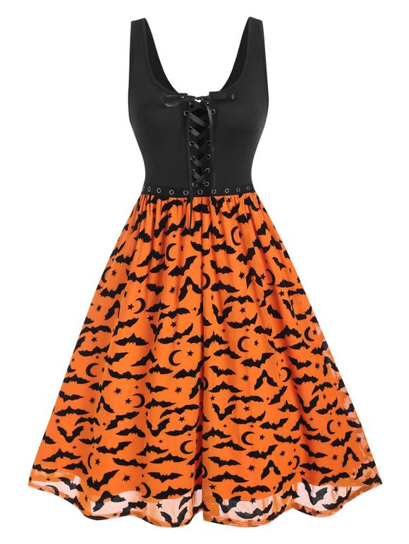 Robe d'Halloween Superposée en Maille Chauve-souris à Œillets - Orange S