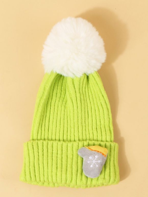 Bonnet Tricoté avec Pompon Motif Gant de Noël - Vert Emeraude 