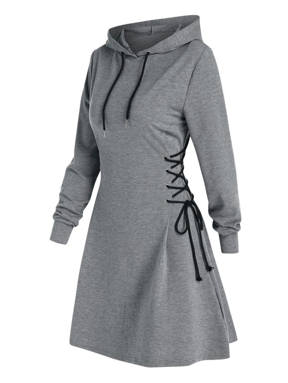 Mini Robe à Capuche à Lacets et Cordon de Serrage - Gris Foncé L