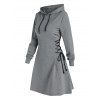 Plain Lace Up Drawstring Hooded Dress - LIGHT GRAY XL