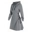 Plain Lace Up Drawstring Hooded Dress - GRAY XL