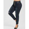 Jean Moulant Déchiré Boutonné à Taille Haute de Grande Taille - Bleu profond 4XL