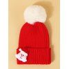 Chapeau Tricoté avec Pompon Motif de Père Noël - Rouge Lave 