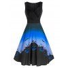 Robe Mi-Mollet d'Halloween à Imprimé Citrouille sans Manches à Taille Haute - multicolor C M