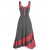 Robe d'Eté Mi-Mollet à Bretelle Superposée en Blocs de Couleurs à Volants - Gris XL