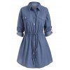 Robe Chemise avec Bouton-Pression à Manches Roulées Grande Taille en Vichy - Bleu 4X
