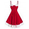 Mini Robe de Noël en Fausse Fourrure Insérée à Lacets - Rouge 2XL