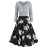 Robe Mini Ligne A à Imprimé Fleurie à Taille Haute avec Bouton 2 en 1 - Nuage Gris M