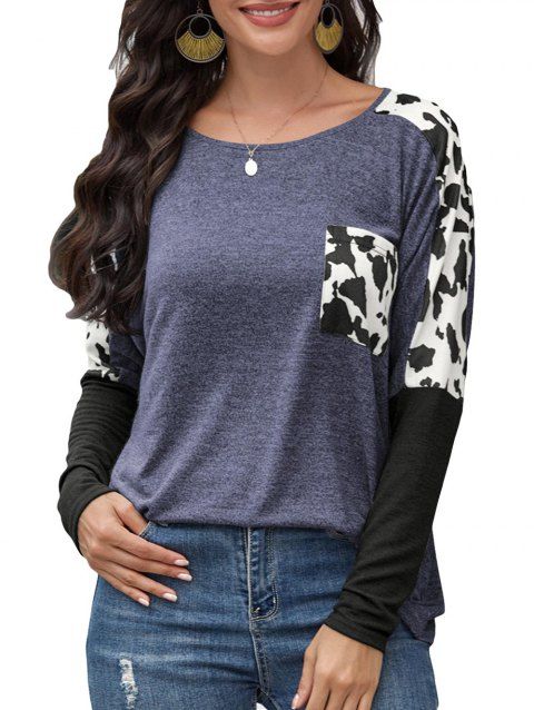 Pocket Leopard Insert Batwing Sleeve Knitwear
