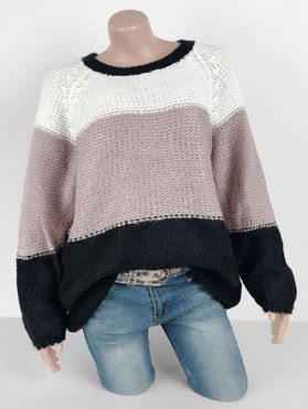 Plus Size Raglan Sleeve Colorblock Sweater