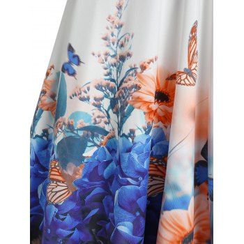 Floral Butterfly Print Front Twist Dress