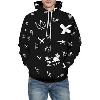 

Graffiti Pattern Casual Front Pocket Hoodie, Black