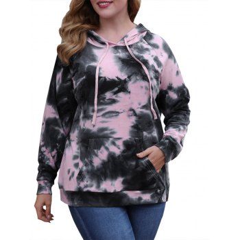 

Tie Dye Front Pocket Raglan Sleeve Plus Size Hoodie, Light pink