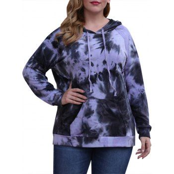 

Tie Dye Front Pocket Raglan Sleeve Plus Size Hoodie, Purple