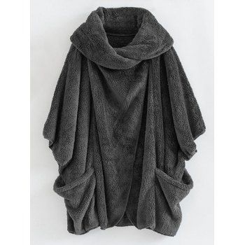 Image of Plus Size Batwing Sleeve Plush Faux Fur Coat