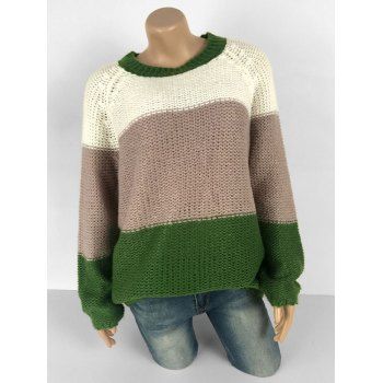 

Plus Size Raglan Sleeve Colorblock Sweater, Green