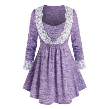 

Plus Size Space Dye Applique Insert Long Sleeve Tee, Purple